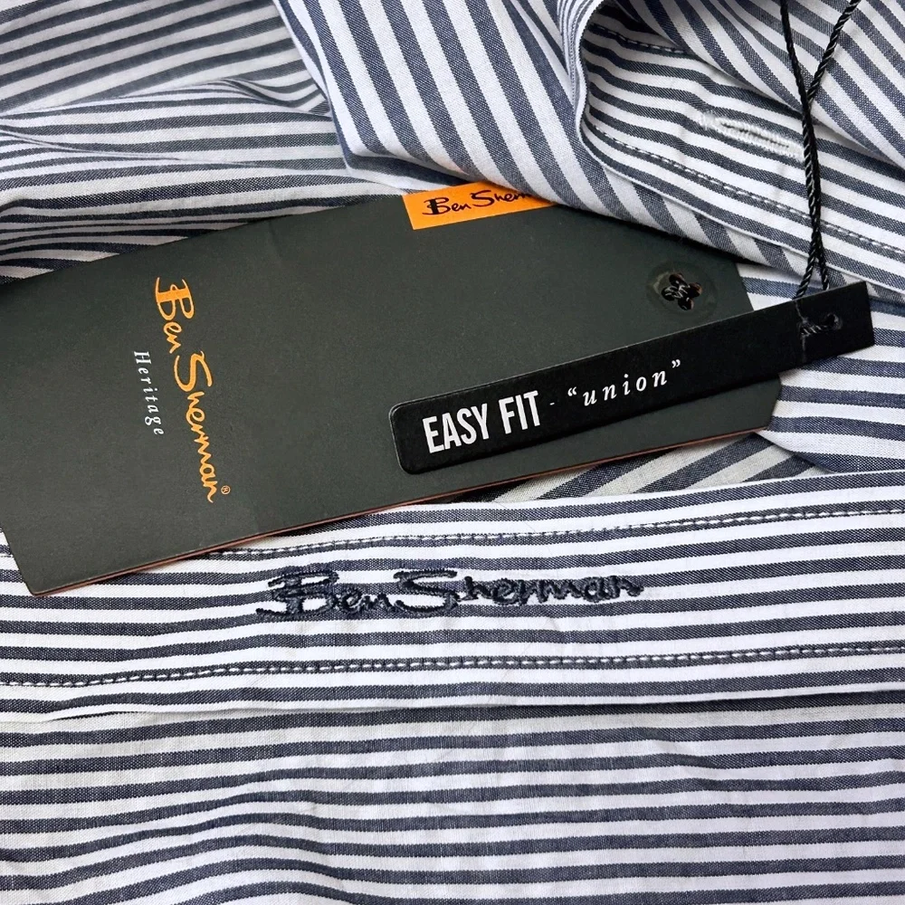 Ben Sherman Easy Fit Union Shirt Long Sleeve Stripe Cotton Button Down Collar - Picture 10 of 12